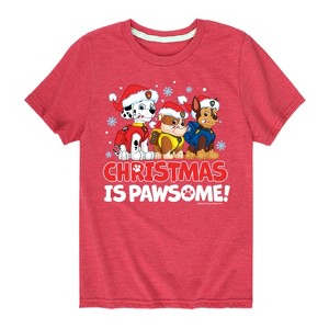 Boys' - Paw Patrol - Christmas Is Pawsome Chase Rubble Marshall Short Sleeve Graphic T-Shirt - 1 of 4