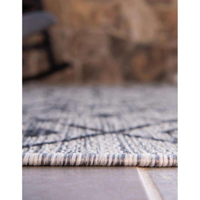 Abstract Gray Synthetic 2' x 6' Outdoor Runner Rug