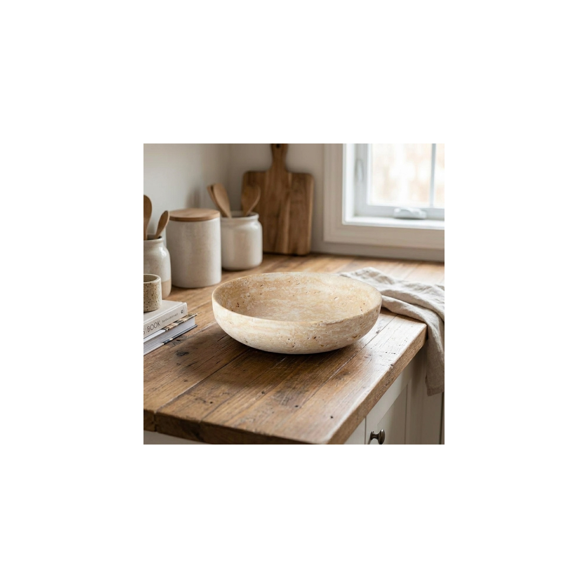 Travertine Decorative Bowls for Home Decor, Natural Stone Centerpiece Fruit & Key Bowl, Modern Organic Catch-All for Kitchen Counter & Coffee Table