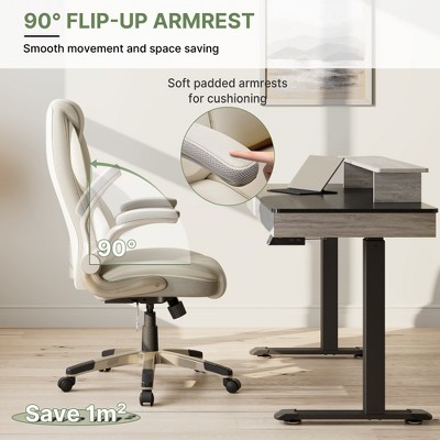 Off-White Faux Leather Executive Swivel Office Chair with Adjustable Arms