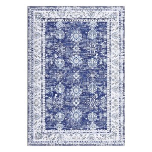 Vintage Rug Non Slip Non Shedding Washable Rug Bordered Printed Low Pile Soft Distressed Foldable Carpet for Bedroom Living Room Office Nursery - 1 of 4