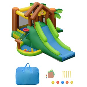 Tangkula Inflatable Jungle Bounce House w/ Dual Slides Climbing Wall Jumping Area - 1 of 4