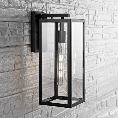 Black Iron Rectangular Outdoor Wall Lantern Sconce with Clear Glass
