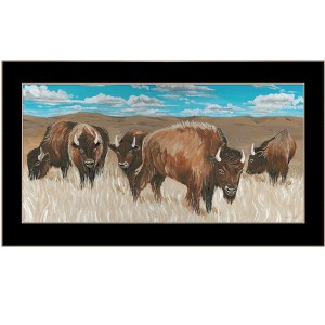 HomeRoots Bison Herd Black Framed Print Wall Art - 1 of 4