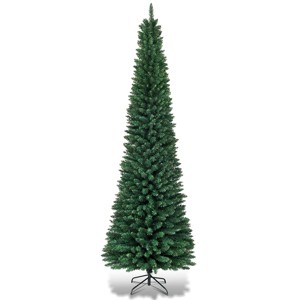 Tangkula 5/6/7/8/9FT Pencil Christmas Tree PVC Artificial Slim Tree w/ Metal Stand Home Holiday Decor Green - 1 of 4