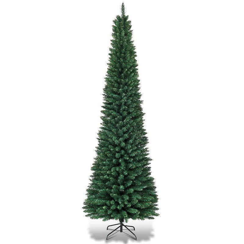 Tangkula 5/6/7/8/9FT Pencil Christmas Tree PVC Artificial Slim Tree w/ Metal Stand Home Holiday Decor Green, 1 of 8