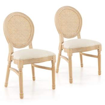 Tangkula Dining Chairs Set of 2 French Style Kitchen Chair w/ Hand-Woven Rattan Backrest