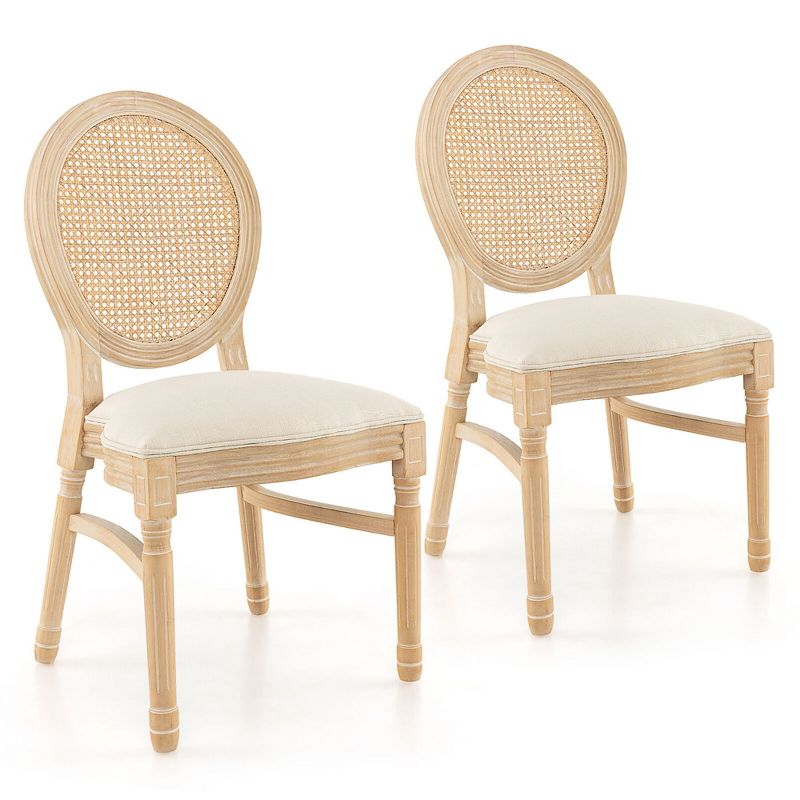 Tangkula Dining Chairs Set of 2 French Style Kitchen Chair w/ Hand-Woven Rattan Backrest, 1 of 10