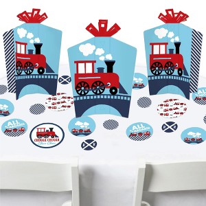 Big Dot of Happiness Railroad Party Crossing - Steam Train Birthday Party or Baby Shower Decor and Confetti - Terrific Table Centerpiece Kit - 30 Ct - 1 of 4