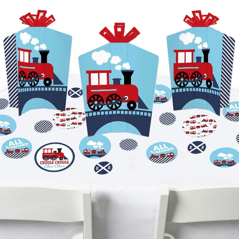 Big Dot of Happiness Railroad Party Crossing - Steam Train Birthday Party or Baby Shower Decor and Confetti - Terrific Table Centerpiece Kit - 30 Ct, 1 of 9