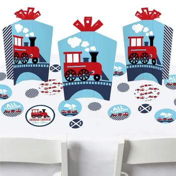 Big Dot of Happiness Railroad Party Crossing - Steam Train Birthday Party or Baby Shower Decor and Confetti - Terrific Table Centerpiece Kit - 30 Ct