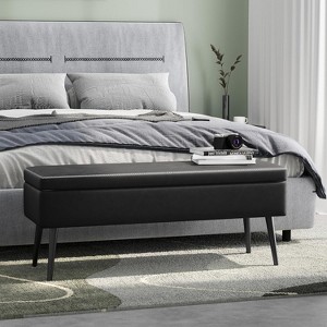 47.8" Storage Ottoman Bench with Leather Upholstery, Sturdy Hinges, Footrest Seat for Bedroom or Entryway - 1 of 4
