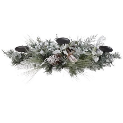 Allstate Floral 26" Artificial Frosted Foliage with Pine Cones Decorative Triple Candle Center Piece