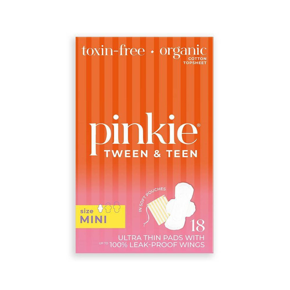 Pinkie Tween & Teen Ultra-Thin Organic Topsheet Pads with Wings - Size Mini - 18ct