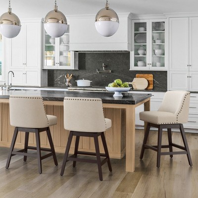 Arceso 26 Inch Bar Stools, 1pc Swivel Counter Stools with Back, Upholstered Barstools, Solid Wood Legs with Footrest