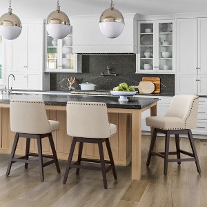 Arceso 26 Inch Bar Stools, 1pc Swivel Counter Stools with Back, Upholstered Barstools, Solid Wood Legs with Footrest - 1 of 4