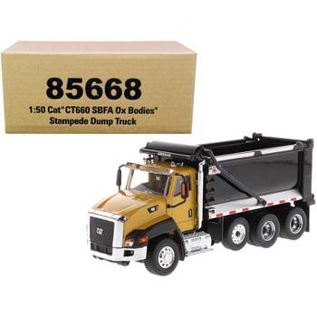 CAT Caterpillar CT660 SBFA with Ox Bodies Stampede Dump Truck Yellow and Black 1/50 Diecast Model by Diecast Masters