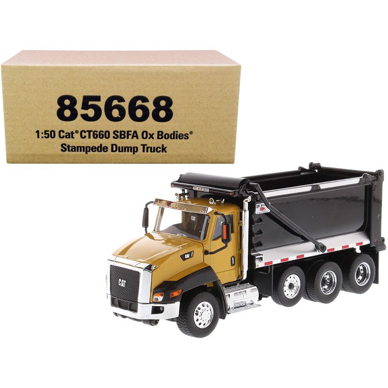 CAT Caterpillar CT660 SBFA with Ox Bodies Stampede Dump Truck Yellow and Black 1/50 Diecast Model by Diecast Masters, 1 of 7