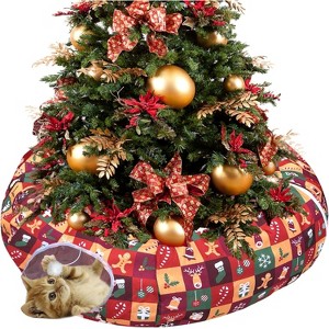 Cat Tunnel Bed- Decorative Christmas Style with Snowman and Glove Patterns - Red Color Perfect for Festive Felines - 1 of 4