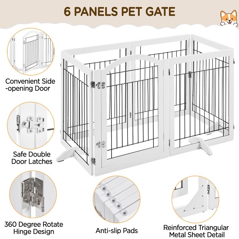 Yaheetech 34" Height Tall Pet Gate with Wood and Wire for Doorway, 6 of 11