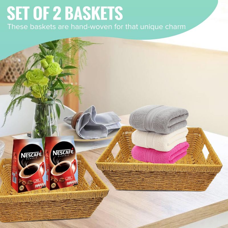 KOVOT Set of 2 Woven Wicker Storage Baskets with Built-in Carry Handles, 4 of 7