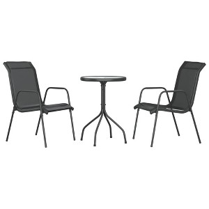 vidaXL 3 Piece Garden and Patio Dining Set - Elegant Black Steel Construction, Comfortable Ergonomic Design, Weather-Resistant Textilene Fabric - 1 of 4