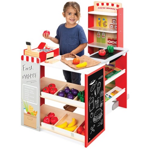 Best Choice Products Kids Pretend Play Grocery Store Wooden Supermarket Toy Set W/ Play Food, Chalkboard, Cash Register : Target