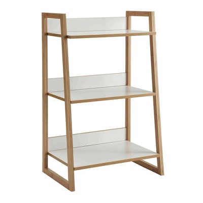 36" Oslo Sundance 3 Tier Shelf White/Bamboo - Breighton Home: Mid-Century Bookcase, Vertical Storage
