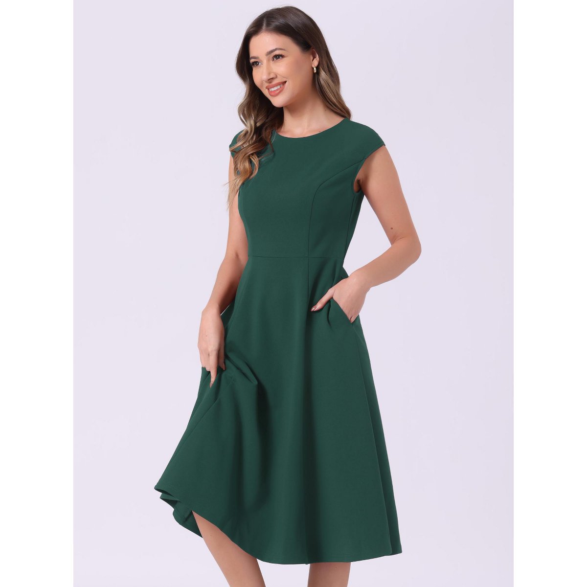 Женские платья INSPIRE CHIC Women's Sleeveless Elegant Cinched Waist Work Office A Line Dress Gray Green X-Small — фото 4