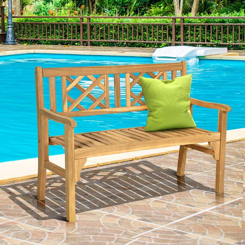 Costway Patio Outdoor Solid Wood Bench Folding Loveseat Chair Park Garden Deck Furniture, 5 of 11