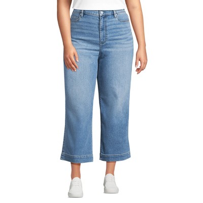 Lands' End Women's Recover Denim High Rise Wide Leg Crop Jeans