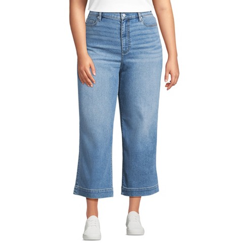 Lands' End Women's Plus Size Recover Denim High Rise Wide Leg Crop Jeans -  16W - Beau Blue