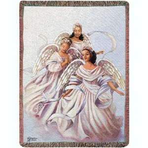 Manual Woodworkers and Weavers Angelic Trio Tapestry Throw Blanket 50"x60", Cotton, Inspirational Christian Decor - 1 of 3