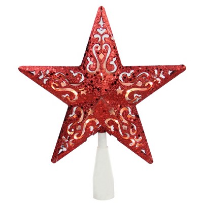Northlight 8.5" Red Glitter Star Cut-Out Christmas Tree Topper - Clear Lights
