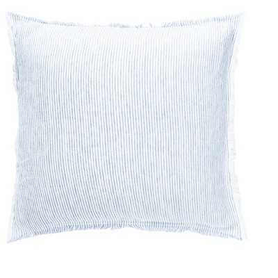 Sky Blue and White Pinstripe Linen Fringe Pillow
