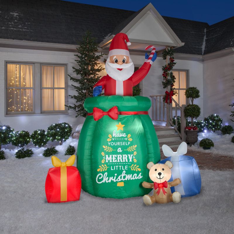 Gemmy Giant Animated Christmas Airblown Inflatable Santa in a Gift Bag, 10 ft Tall, Green, 2 of 5