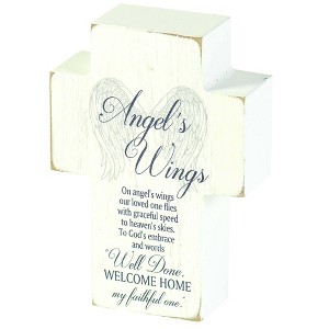Dicksons Angel's Wings Bereavement White 4 x 3 MDF Table Top Block Cross - 1 of 2
