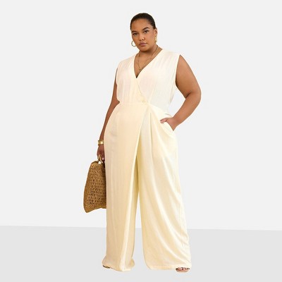 Rebdolls Women's Alia Linen Wrap Overlay Wide Leg Jumpsuit