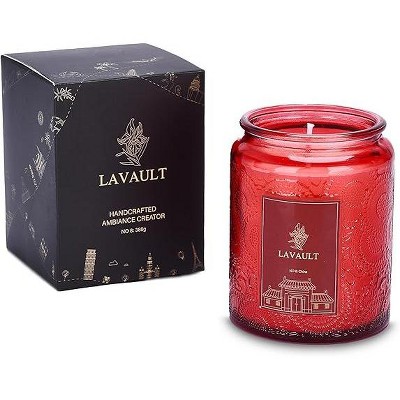 Lavender Amber Scented Red Ceramic Soy Candle Jar