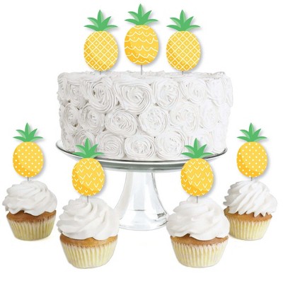 Big Dot of Happiness Tropical Pineapple - Dessert Cupcake Toppers - Summer Party Clear Treat Picks - Set of 24