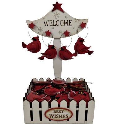 Transpac Plywood Epoxy Cardinal Ornaments Set of 4 Unique Designs for Christmas Tree Indoor Decoration Multicolor Wood