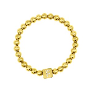 Adornia 14k Gold Plated Initial Cube Stretch Bracelet - 1 of 3