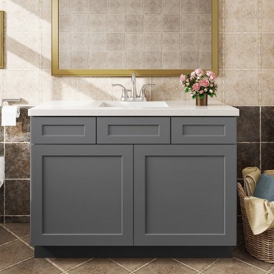 LOVMOR 21-in. D x 34.5-in. H in Plywood Vanity Sink Base Kitchen Cabinet with Drawers without Top for Kitchen, Bathroom, Living Room
