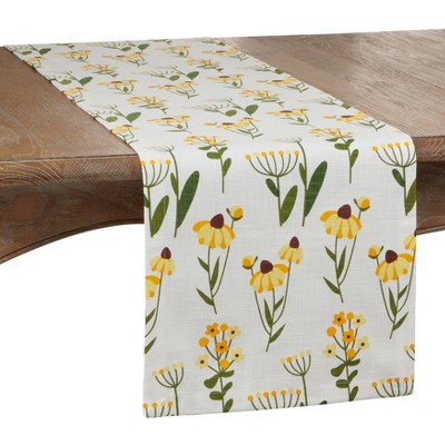 72" x 16" Cotton Daisy Floral Table Runner Yellow - Saro Lifestyle