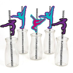 Big Dot of Happiness Tumble, Flip & Twirl - Gymnastics - Paper Straw Decor - Birthday Party or Gymnast Party Striped Decorative Straws - Set of 24 - 1 of 4
