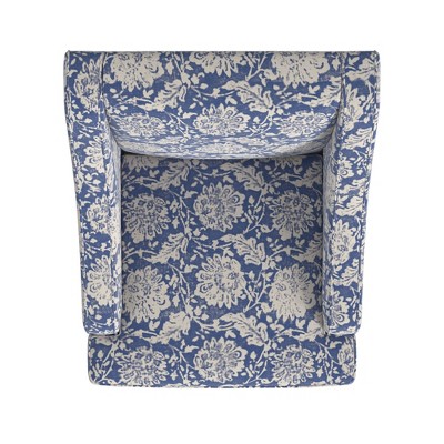 Light Blue Floral Upholstered Swoop Arm Accent Chair