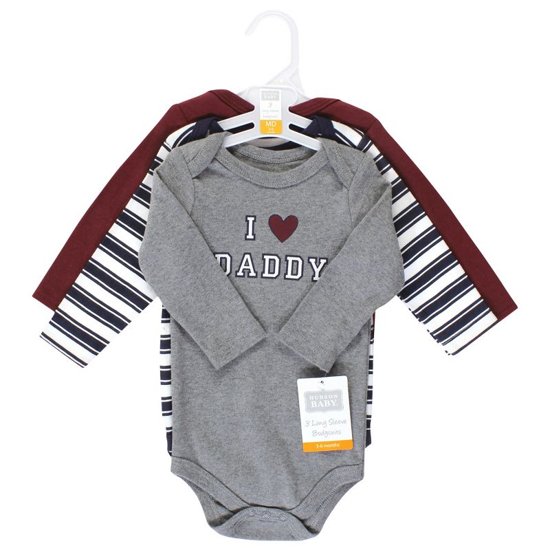 Hudson Baby Infant Boy Cotton Long-Sleeve Bodysuits, Boy Daddy 3-Pack, 2 of 6