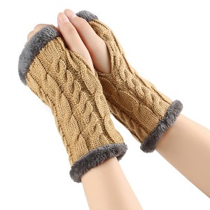 HTUTWOO Winter Fingerless Gloves, Knitting Warm Gloves with Faux Fur Wrist for Typing and Writing, Perfect for Men Women - 1 of 4
