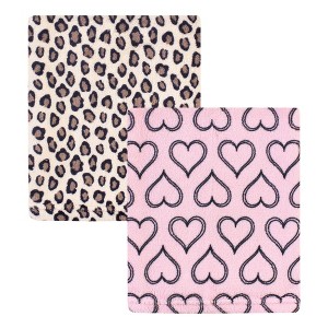 Hudson Baby Infant Girl Silky Plush Blanket, Leopard Heart, 30x36 inches - 1 of 2