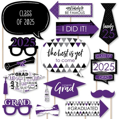 Big Dot of Happiness Purple 2025 Graduation Party Photo Booth Props Kit - 20 Count